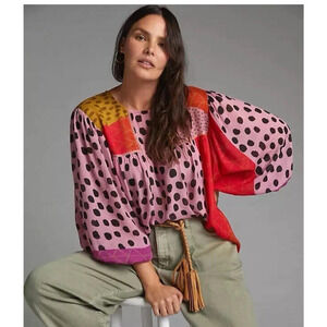 Bl-nk London Anthropologie Miranda Peasant Blouse Boho Blank Spot Patchwork